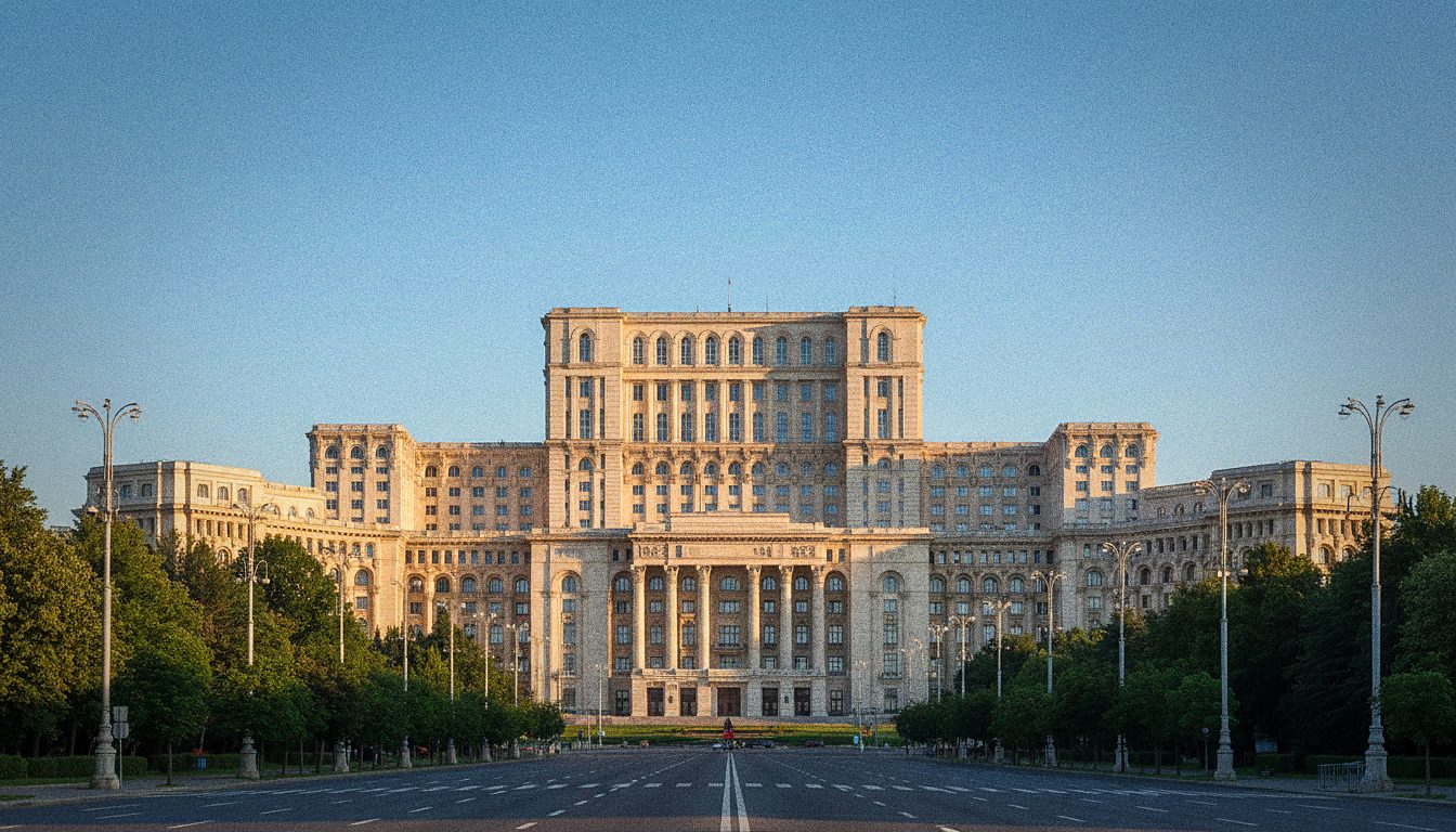 El Palacio del Parlamento de Bucarest visto desde la avenida principal