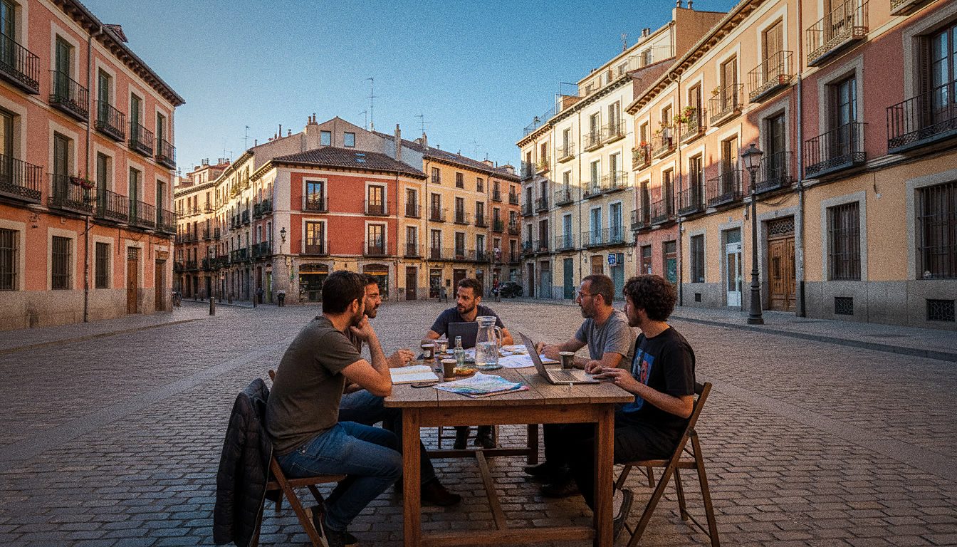 Un pequeño grupo de organizadores vecinales planificando alrededor de una mesa